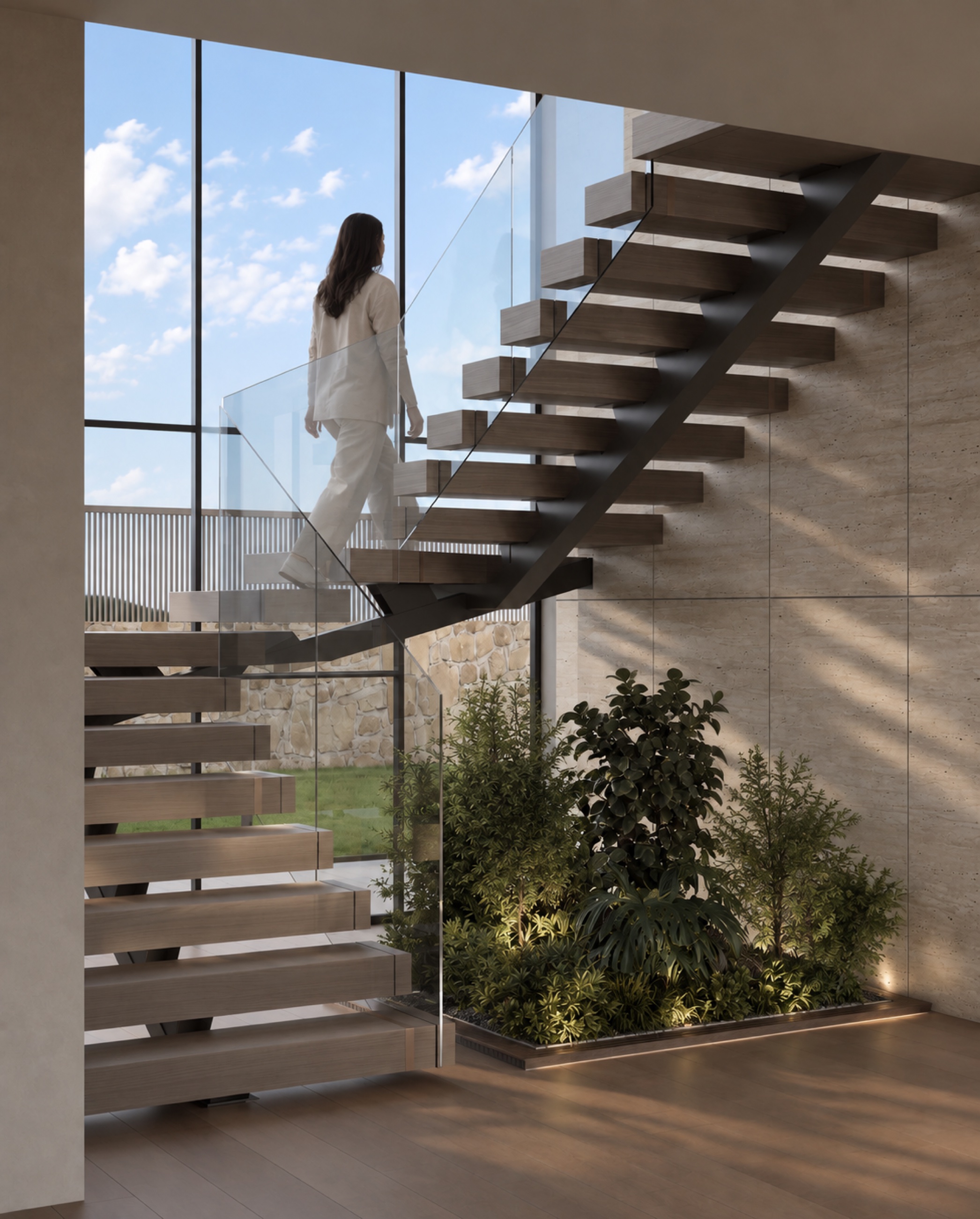 Edirne villa projesinde merdiven ve peyzaj ilişkisi
